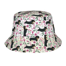 Load image into Gallery viewer, Flower Garden Black Dachshund Bucket Hat-Hats &amp; Caps-White-One Size-33