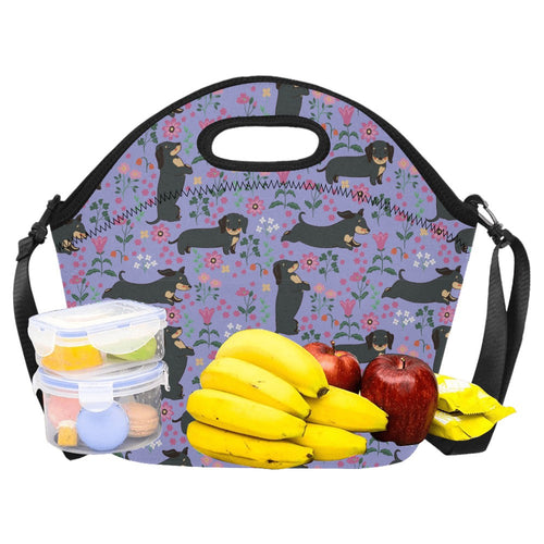 Flower Garden Black Dachshund Neoprene Lunch Bag-33