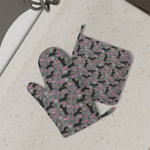 Load image into Gallery viewer, Flower Garden Black Dachshund Oven Mitts and Pot Holder Set-Kitchen Decor-Accessories,Dachshund,Dog Mom Gifts-2