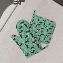 Load image into Gallery viewer, Flower Garden Black Dachshund Oven Mitts and Pot Holder Set-Kitchen Decor-Accessories,Dachshund,Dog Mom Gifts-1