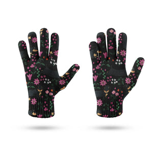 Flower Garden Black Dachshund Touch Screen Gloves-Accessories-Accessories, Dachshund, Dog Dad Gifts, Dog Mom Gifts, Gloves-13