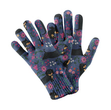 Load image into Gallery viewer, Flower Garden Black Dachshund Touch Screen Gloves-Accessories-Accessories, Dachshund, Dog Dad Gifts, Dog Mom Gifts, Gloves-Navy-3