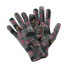 Load image into Gallery viewer, Flower Garden Black Dachshund Touch Screen Gloves-Accessories-Accessories, Dachshund, Dog Dad Gifts, Dog Mom Gifts, Gloves-Gray-4