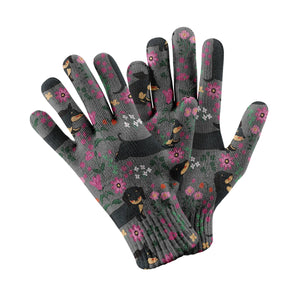 Flower Garden Black Dachshund Touch Screen Gloves-Accessories-Accessories, Dachshund, Dog Dad Gifts, Dog Mom Gifts, Gloves-Gray-4