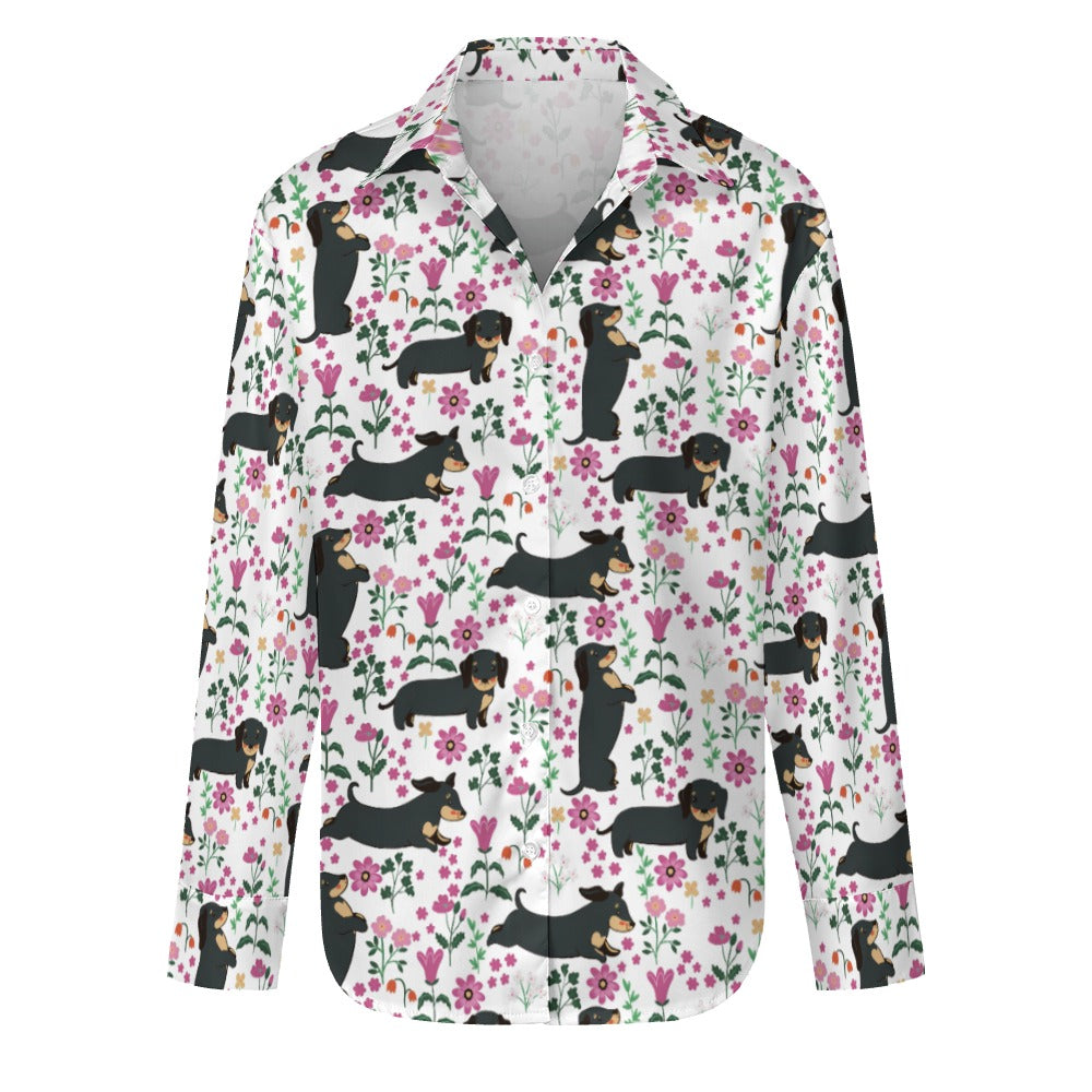 Flower Garden Black Dachshund Women's Shirt-Apparel-Apparel,Dachshund,Dog Mom Gifts,Shirt-8