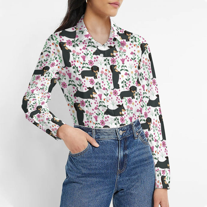 Flower Garden Black Dachshund Women's Shirt-Apparel-Apparel,Dachshund,Dog Mom Gifts,Shirt-1