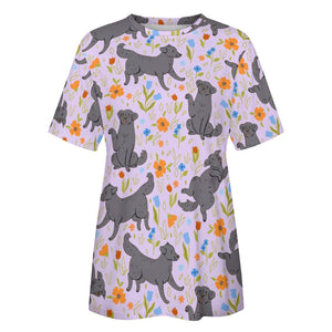 Flower Garden Black Labradors All Over Print Women's Cotton T-Shirt-12