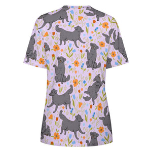 Flower Garden Black Labradors All Over Print Women's Cotton T-Shirt-14
