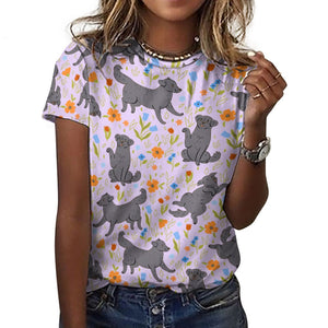 Flower Garden Black Labradors All Over Print Women's Cotton T-Shirt-16