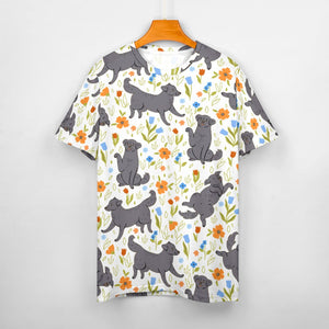 Flower Garden Black Labradors All Over Print Women's Cotton T-Shirt-3