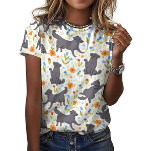 Flower Garden Black Labradors All Over Print Women's Cotton T-Shirt-5