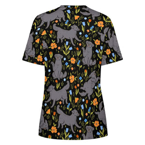 Flower Garden Black Labradors All Over Print Women's Cotton T-Shirt-9