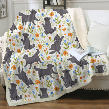 Flower Garden Black Labradors Soft Warm Fleece Blanket-Blanket-Black Labrador, Blankets, Home Decor, Labrador-Ivory-Small-1