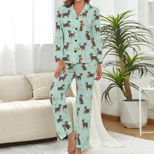 Load image into Gallery viewer, Flower Garden Black Tan Chihuahuas Pajamas Set for Women-Pajamas-Apparel, Chihuahua, Pajamas-10