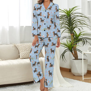 Flower Garden Black Tan Chihuahuas Pajamas Set for Women-Pajamas-Apparel, Chihuahua, Pajamas-7