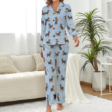 Load image into Gallery viewer, Flower Garden Black Tan Chihuahuas Pajamas Set for Women-Pajamas-Apparel, Chihuahua, Pajamas-Light Blue-S-1