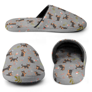 Flower Garden Black Tan Chihuahuas Women's Cotton Mop Slippers-Footwear-Accessories, Chihuahua, Slippers-10