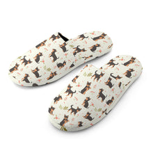 Load image into Gallery viewer, Flower Garden Black Tan Chihuahuas Women&#39;s Cotton Mop Slippers-Footwear-Accessories, Chihuahua, Slippers-3