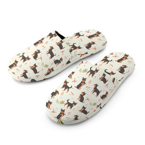 Flower Garden Black Tan Chihuahuas Women's Cotton Mop Slippers-Footwear-Accessories, Chihuahua, Slippers-3
