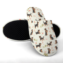 Load image into Gallery viewer, Flower Garden Black Tan Chihuahuas Women&#39;s Cotton Mop Slippers-Footwear-Accessories, Chihuahua, Slippers-7