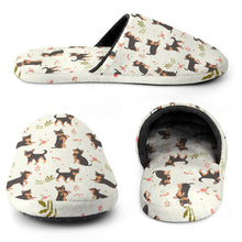 Load image into Gallery viewer, Flower Garden Black Tan Chihuahuas Women&#39;s Cotton Mop Slippers-Footwear-Accessories, Chihuahua, Slippers-8