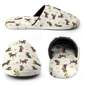 Flower Garden Black Tan Chihuahuas Women's Cotton Mop Slippers-Footwear-Accessories, Chihuahua, Slippers-8