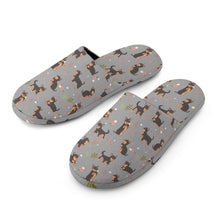 Load image into Gallery viewer, Flower Garden Black Tan Chihuahuas Women&#39;s Cotton Mop Slippers-Footwear-Accessories, Chihuahua, Slippers-9