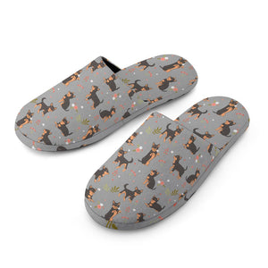 Flower Garden Black Tan Chihuahuas Women's Cotton Mop Slippers-Footwear-Accessories, Chihuahua, Slippers-9