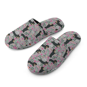 Flower Garden Black Tan Dachshunds Women's Cotton Mop Slippers-Footwear-Accessories, Dachshund, Slippers-8