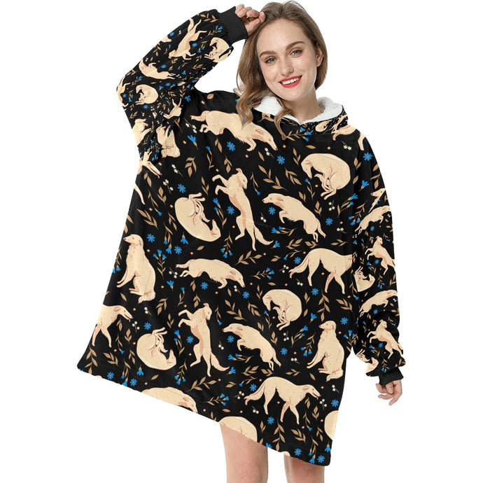 Flower Garden Borzoi Blanket Hoodie-Blanket-Apparel, Blanket Hoodie, Blankets, Borzoi, Dog Mom Gifts-1