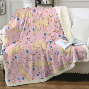Flower Garden Borzoi Love Soft Warm Fleece Blankets - 4 Colors-Blanket-Blankets, Borzoi, Home Decor-Soft Pink-Small-2