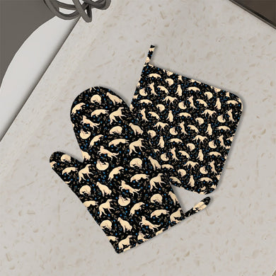 Flower Garden Borzoi Oven Mitts and Pot Holder Set-Kitchen Decor-Accessories,Borzoi,Dog Mom Gifts-1