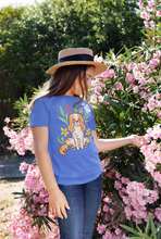 Load image into Gallery viewer, Flower Garden Cavalier King Charles Spaniel Women&#39;s Cotton T-Shirt-Apparel-Apparel, Cavalier King Charles Spaniel, Shirt, T Shirt-Blue-Small-1