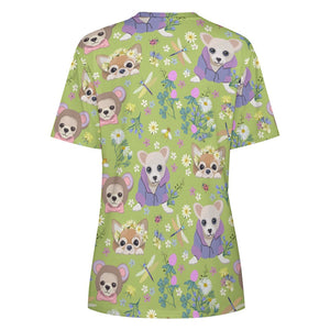 Flower Garden Chihuahuas All Over Print Women's Cotton T-Shirt-Apparel-Apparel, Chihuahua, Shirt, T Shirt-12