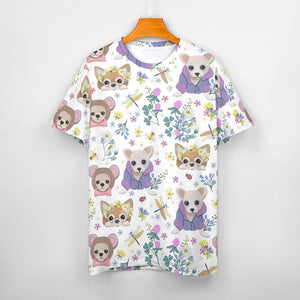 Flower Garden Chihuahuas All Over Print Women's Cotton T-Shirt-Apparel-Apparel, Chihuahua, Shirt, T Shirt-4