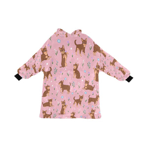 Flower Garden Chocolate Chihuahua Love Blanket Hoodie for Women-Apparel-Apparel, Blankets-Pink-ONE SIZE-5