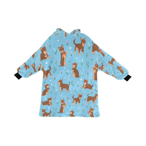 Flower Garden Chocolate Chihuahua Love Blanket Hoodie for Women-Apparel-Apparel, Blankets-SkyBlue1-ONE SIZE-1