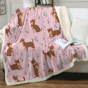 Flower Garden Chocolate Chihuahua Soft Warm Fleece Blanket - 4 Colors-Blanket-Blankets, Chihuahua, Home Decor-14