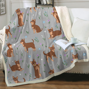 Flower Garden Chocolate Chihuahua Soft Warm Fleece Blanket - 4 Colors-Blanket-Blankets, Chihuahua, Home Decor-16