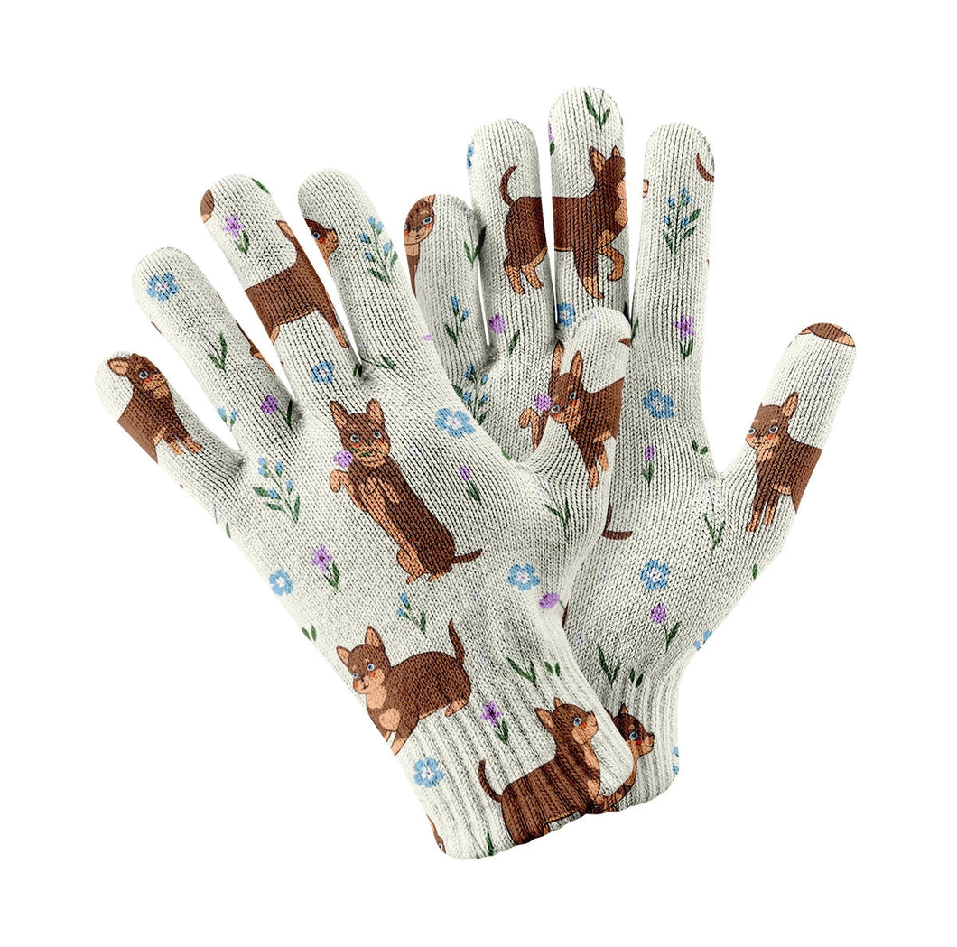 Flower Garden Chocolate Chihuahua Touch Screen Gloves-Accessories-Accessories, Chihuahua, Dog Dad Gifts, Dog Mom Gifts, Gloves-White-1