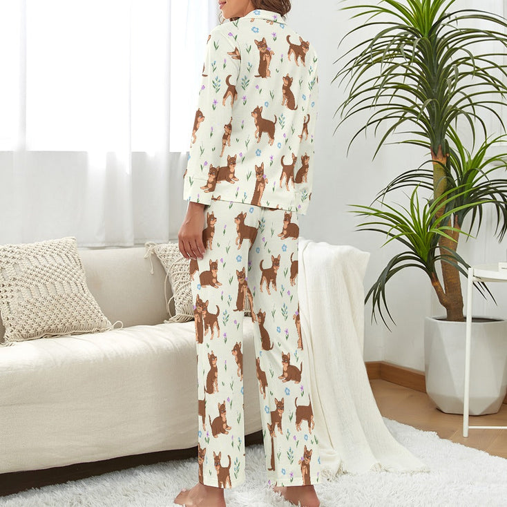 Flower Garden Chocolate Chihuahuas Pajama Set for Women-Pajamas-Apparel, Chihuahua, Pajamas-15