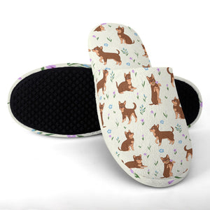 Flower Garden Chocolate Chihuahuas Women's Cotton Mop Slippers-Footwear-Accessories, Chihuahua, Slippers-2
