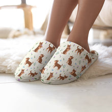 Load image into Gallery viewer, Flower Garden Chocolate Chihuahuas Women&#39;s Cotton Mop Slippers-Footwear-Accessories, Chihuahua, Slippers-1