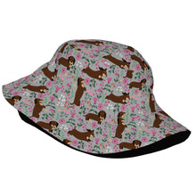 Load image into Gallery viewer, Flower Garden Chocolate Dachshund Bucket Hat-Hats &amp; Caps-Accessories,Dachshund,Dog Dad Gifts,Dog Mom Gifts,Hats-10