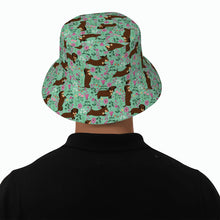 Load image into Gallery viewer, Flower Garden Chocolate Dachshund Bucket Hat-Hats &amp; Caps-Accessories,Dachshund,Dog Dad Gifts,Dog Mom Gifts,Hats-5