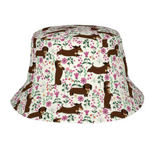 Load image into Gallery viewer, Flower Garden Chocolate Dachshund Bucket Hat-Hats &amp; Caps-Accessories,Dachshund,Dog Dad Gifts,Dog Mom Gifts,Hats-Ivory White-One Size-25