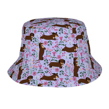 Load image into Gallery viewer, Flower Garden Chocolate Dachshund Bucket Hat-Hats &amp; Caps-Accessories,Dachshund,Dog Dad Gifts,Dog Mom Gifts,Hats-Lavender Purple-One Size-17