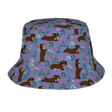 Load image into Gallery viewer, Flower Garden Chocolate Dachshund Bucket Hat-Hats &amp; Caps-Accessories,Dachshund,Dog Dad Gifts,Dog Mom Gifts,Hats-Slate Blue-One Size-41