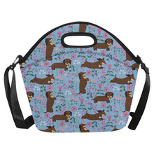 Load image into Gallery viewer, Flower Garden Chocolate Dachshund Neoprene Lunch Bag-Sky Blue-ONESIZE-5