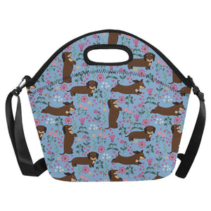 Flower Garden Chocolate Dachshund Neoprene Lunch Bag-Sky Blue-ONESIZE-5